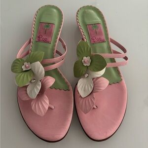 Lilly Pulitzer Vintage Pink and Green Floral Sandals